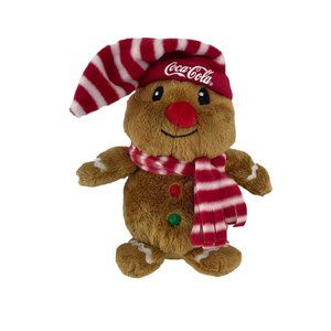 Coca Cola Gingerbread Man Plush Red Stripe Christmas Hat Scarf Princess Soft Toy
